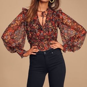 Free People Twyla Blouse Size L Smocked /Cropped Top